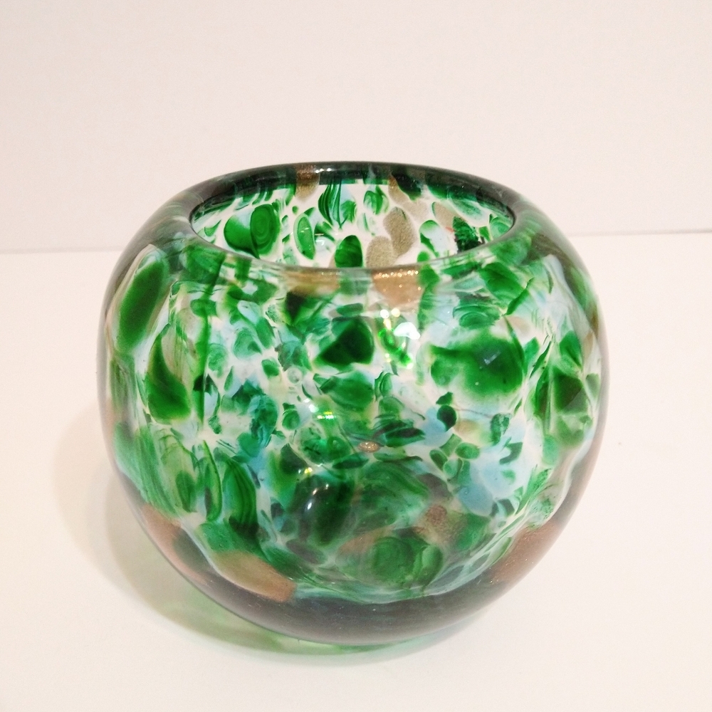 🌹Hqt Hand Made Globe Glass Bowl Home Décor Green/Gold